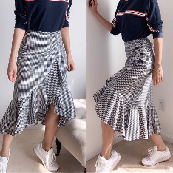 Midi Soft ruffle gingham skirt- Black White - Picture 3 of 5